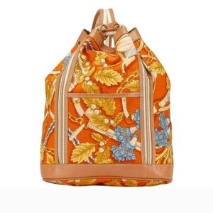 LOEWE Anagram Bell Leaf Backpack Orange Brown Canvas Patterned Women's Bag